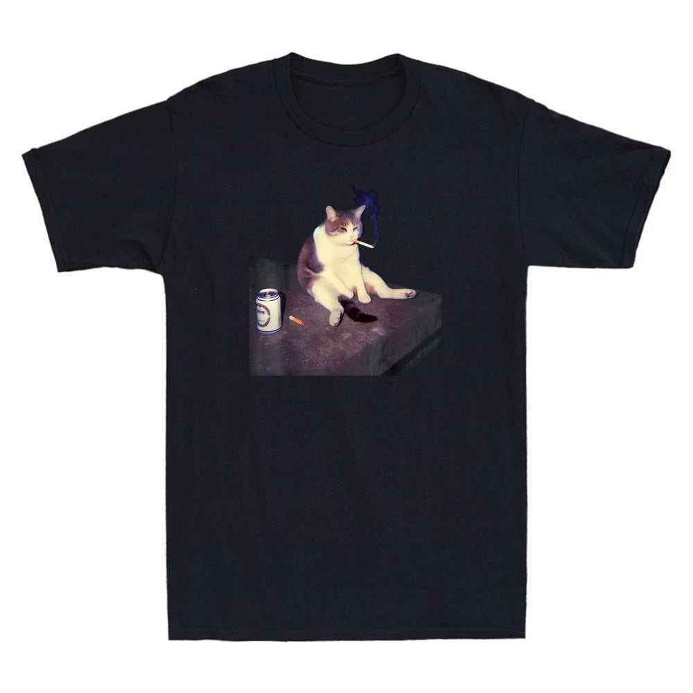 Cigarette Kitten Funny Smoking Cat Meme Stupid Brainrot Men's Black Navy T-Shirt