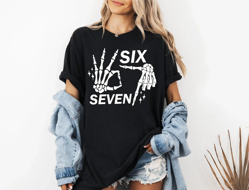 6 7 Meme Shirt, Funny Skeleton Hands Tee, Halloween hirt, Six Seven T-shirt