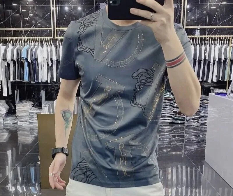 New Men Luxury Fashion T-Shirt High Quality Black Gray