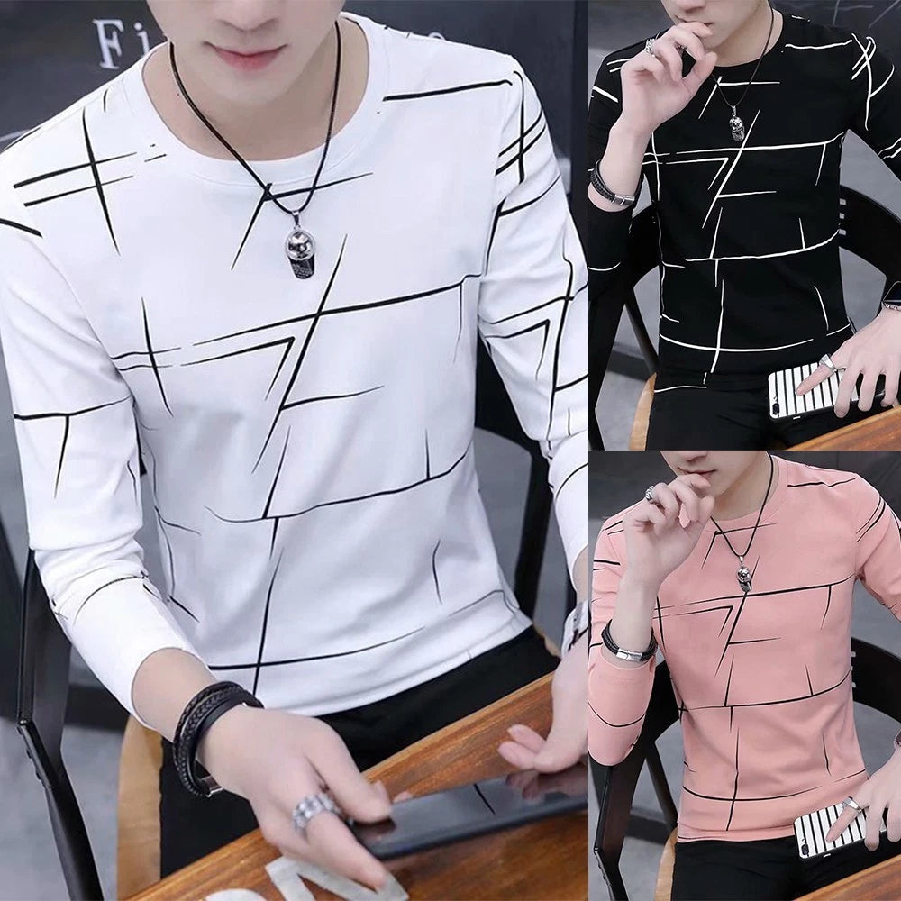 Fashion Men T-Shirt Blouse Casual Crew Neck Fashion Mess Printed Teenager