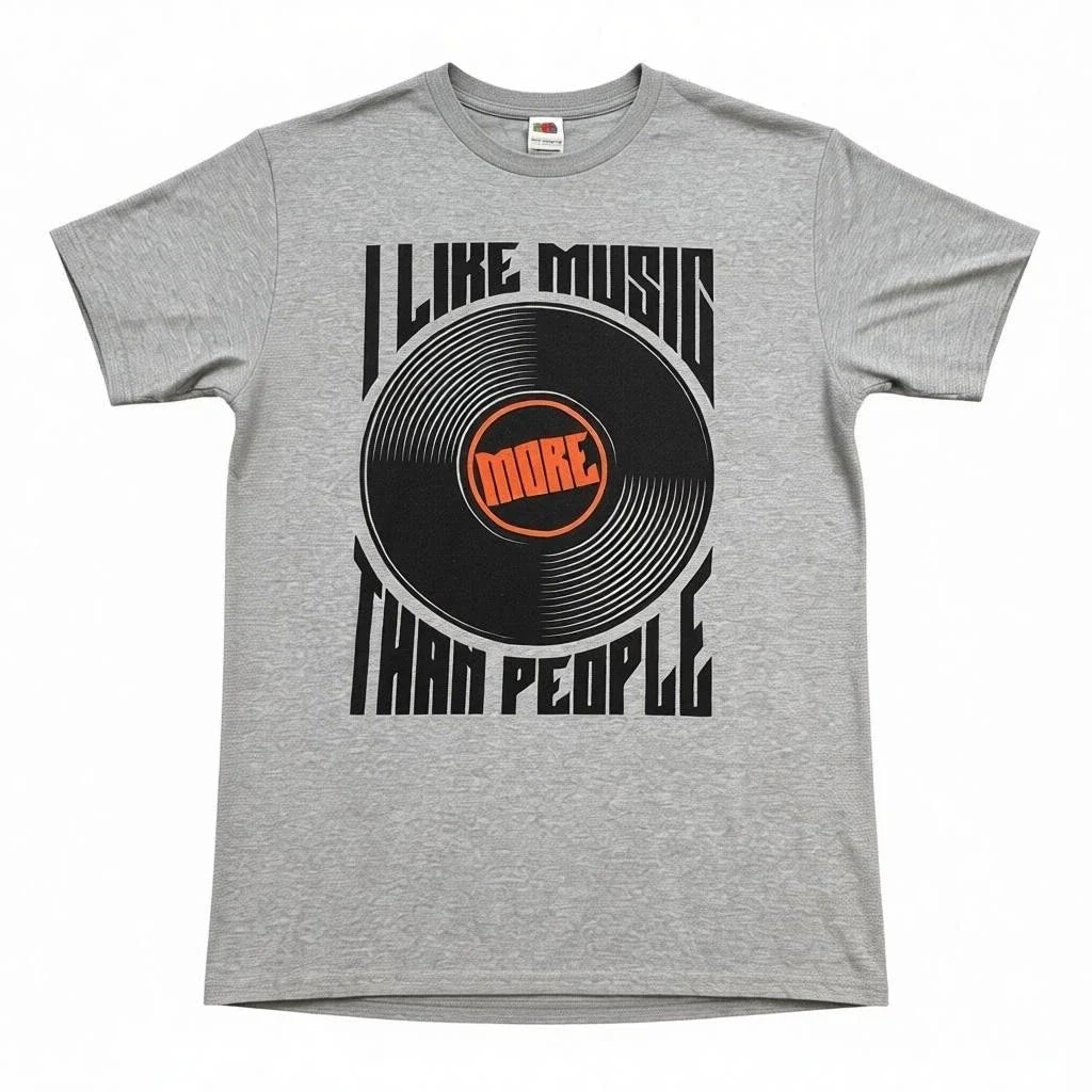 I Like Music More Than People | Gray Short Sleeve Graphic T-Shirt  Funny Tee S