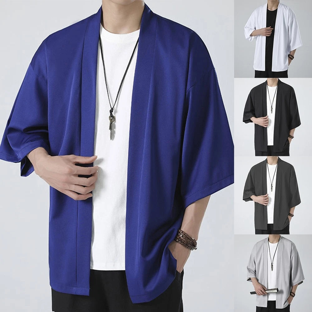 Fashionable Men's Open Front Cardigan Kimono Top Shirt Robe Coat Yukata