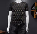New Men Luxury Diamond Rhinestones Black White T-Shirt High Quality
