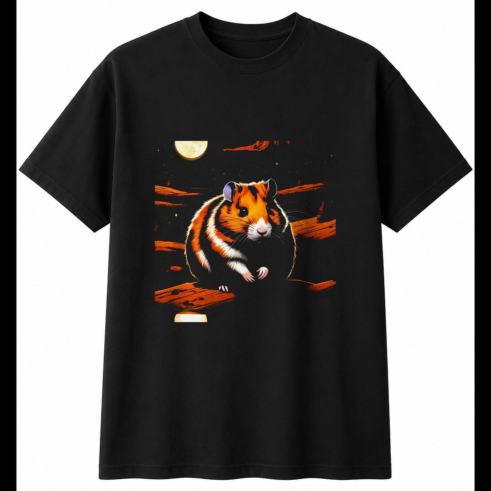 Airbrush Syrian Hamster in Moonlight Cute Mens T-Shirt Black 100% Cotton Kawaii