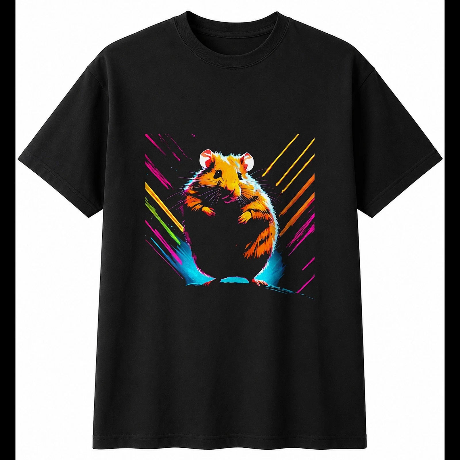 Hamster Neon Glow Cute Mens T-Shirt Black 100% Cotton Present Kawaii