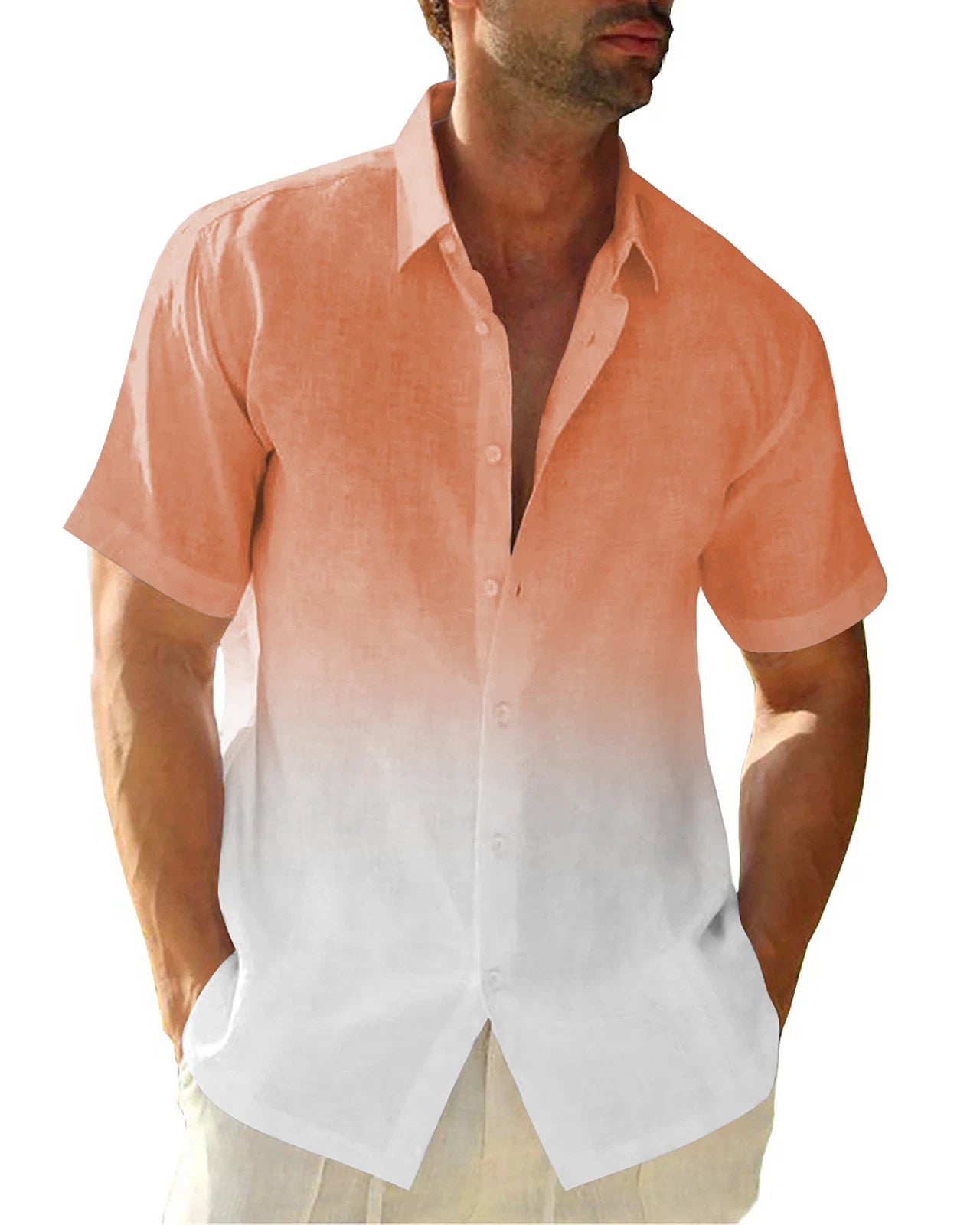 Men's Color Block Shirt Casual Slim Shirts Short Sleeve Button Down Tops Blouse