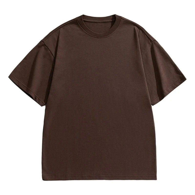 Men Solid Color Shirt Women Short Sleeves T-shirt Couples Crew Neck Tops