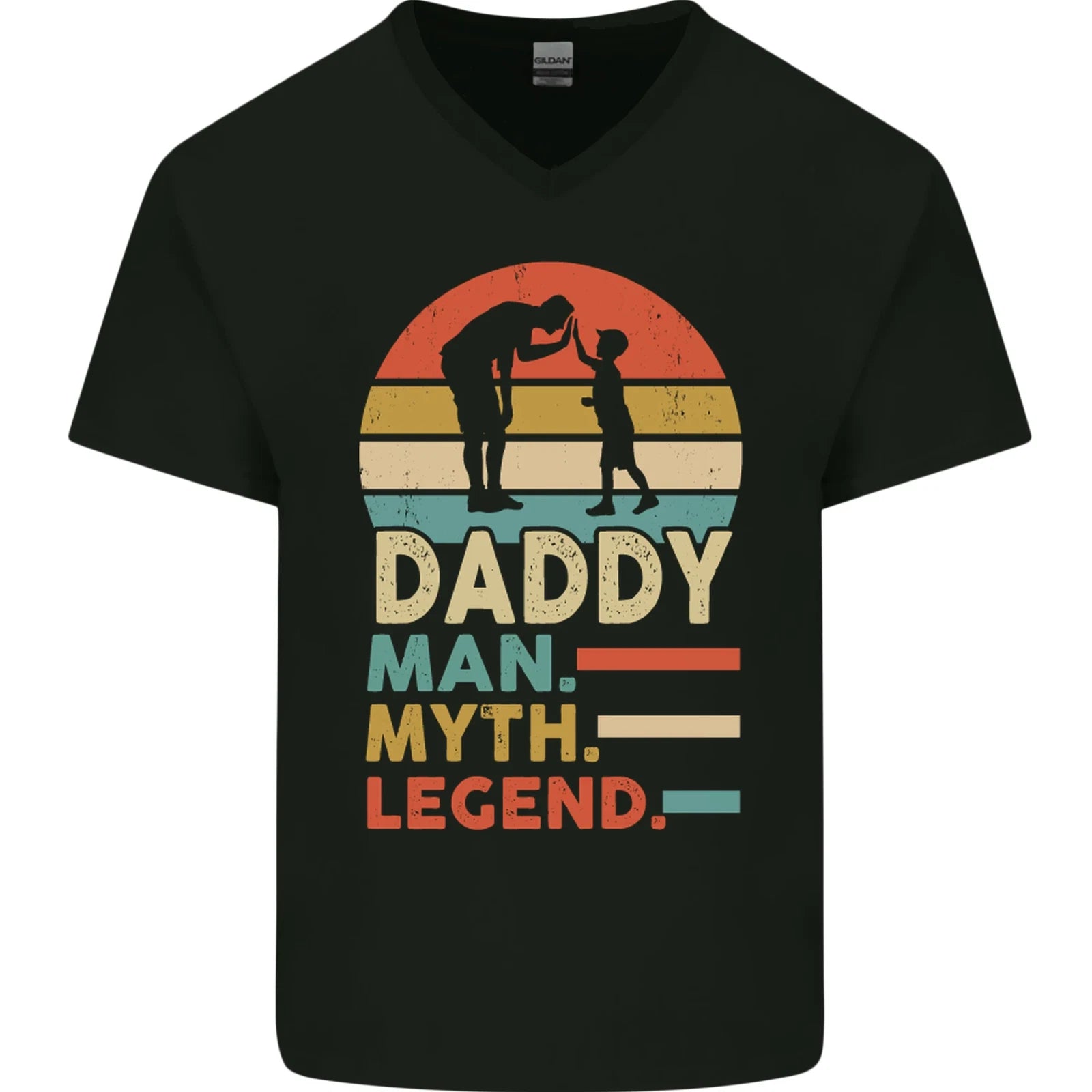 Daddy Man Myth Legend Funny Fathers Day Mens V-Neck Cotton T-Shirt