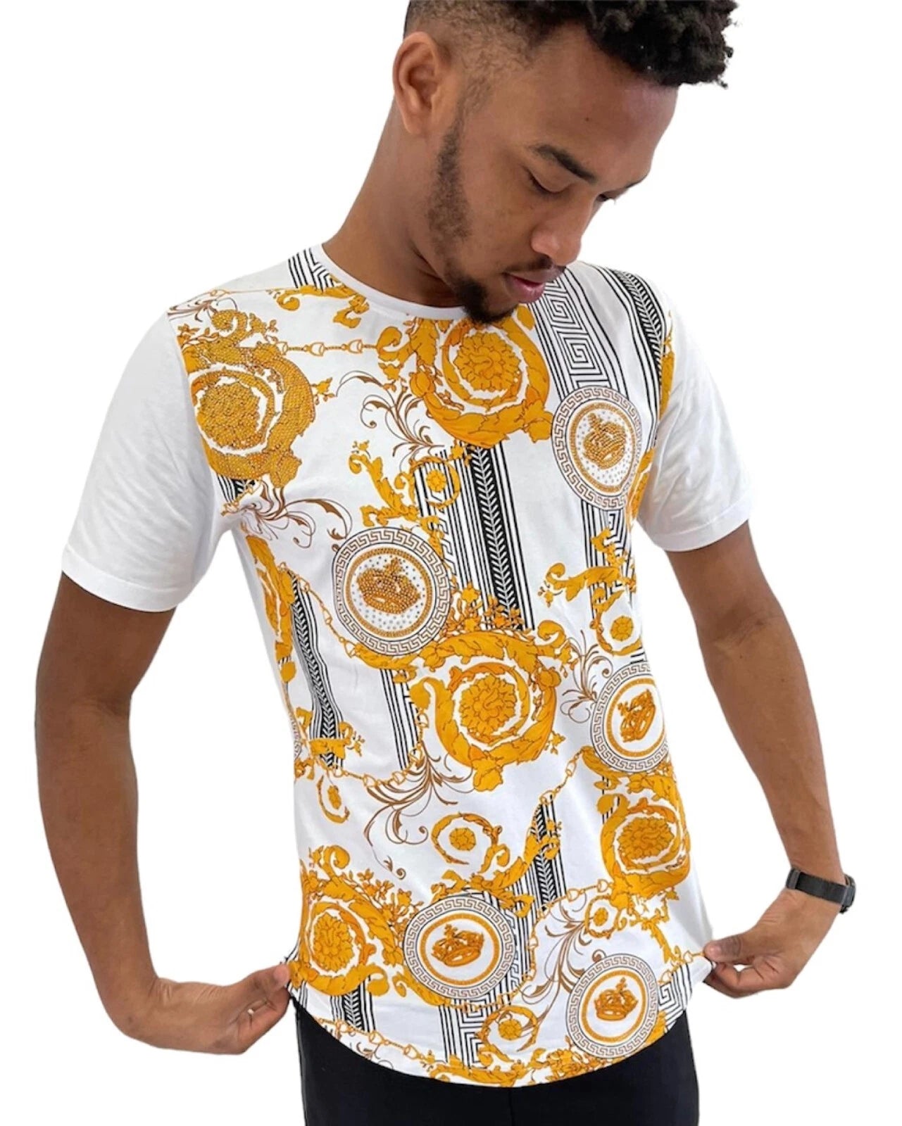 Mens crown urban hip hop t shirt bling designer retro vintage size L , XL