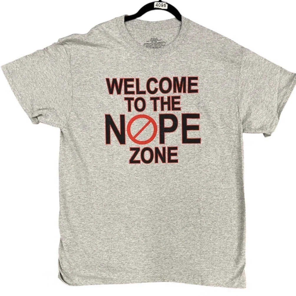 Gildan Welcome to the Nope Zone Graphic T-Shirt Mens L Heather Gray Funny Humor