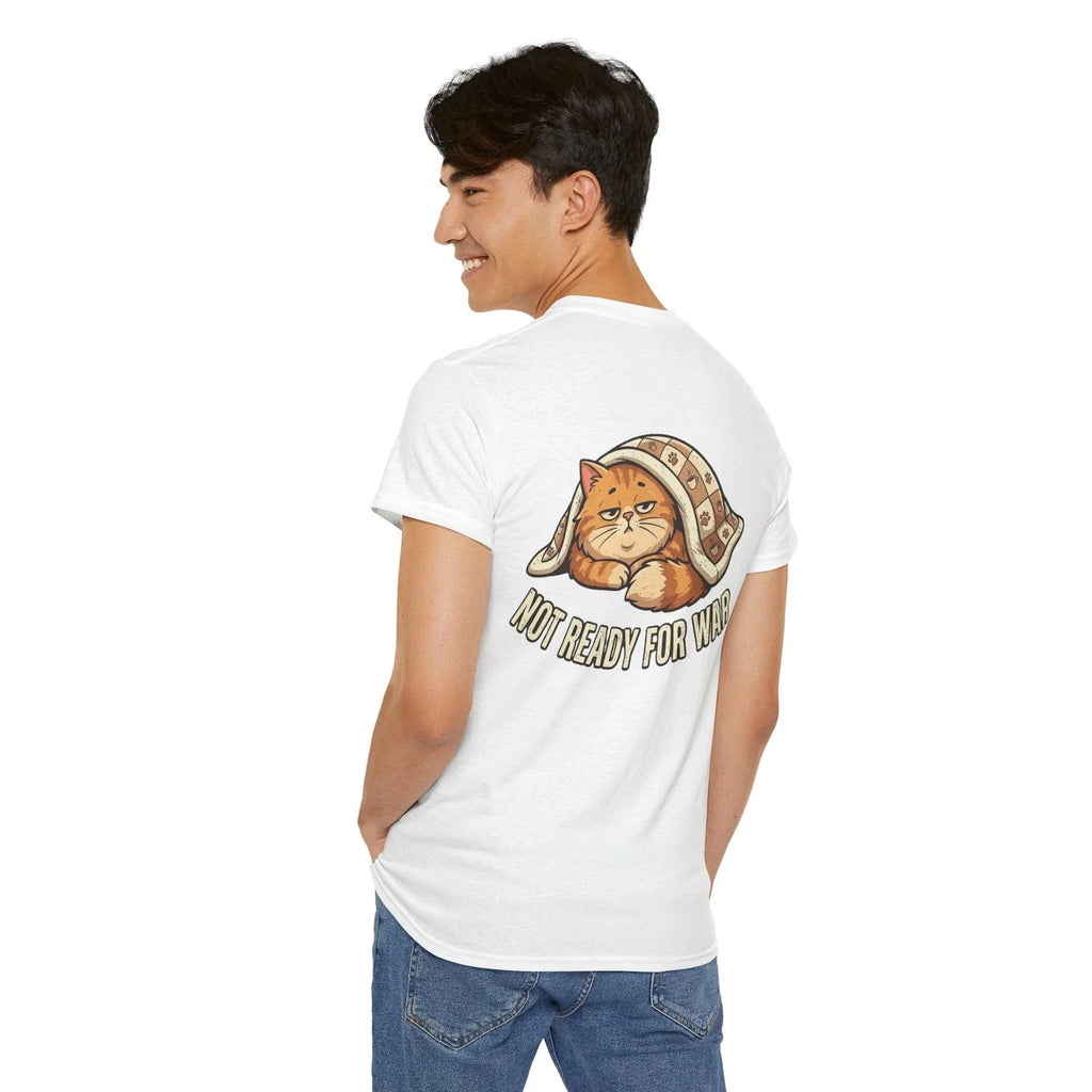 Cute Sleepy Cat Shirt Not Ready For War Funny Quote Cozy Introvert Graphic Tee