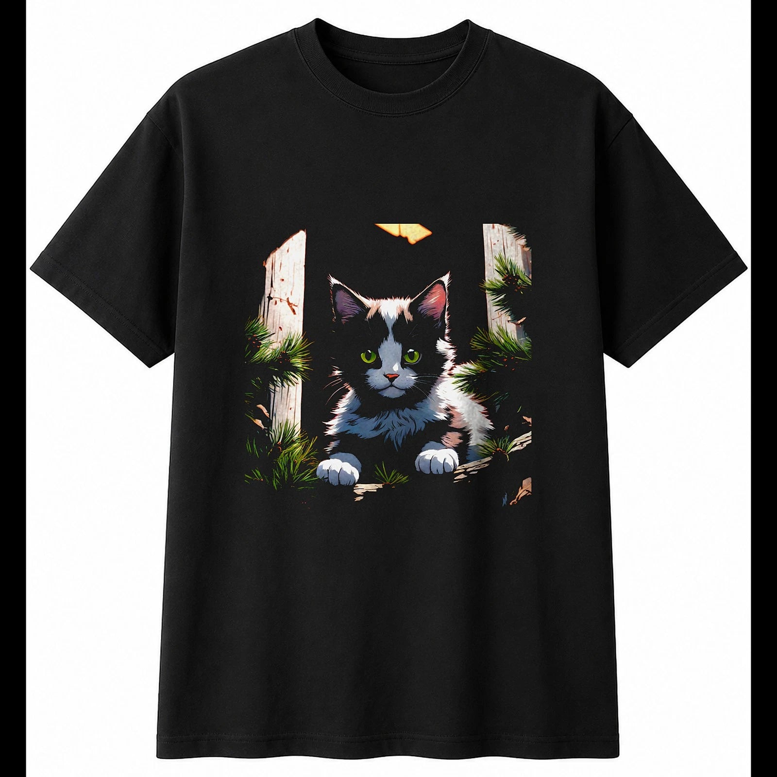 Kitten Anime Cat Cute Mens T-Shirt Black 100% Cotton Adorable Adults Kawaii