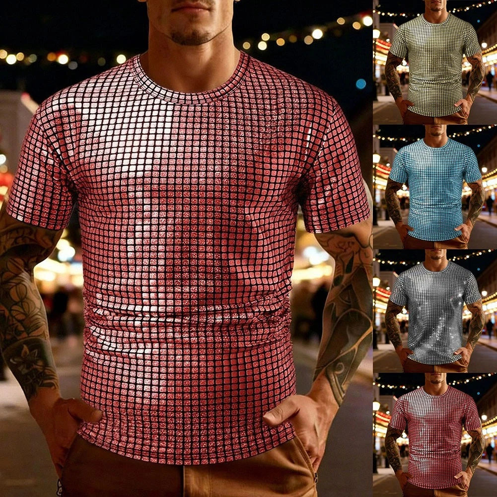 Loose Fit Men's Sequins Checkered Shirt for Hip Hop Modern Dance Performance