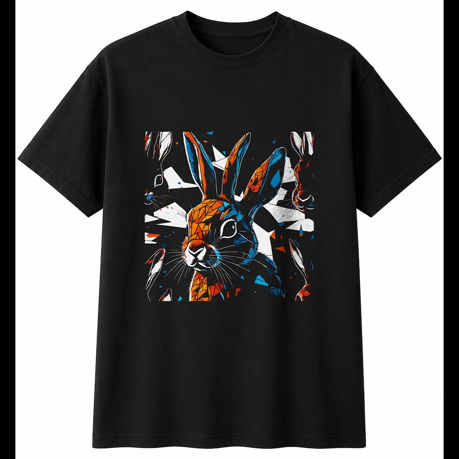 Rabbit Shattered Cute Mens T-Shirt Black 100% Cotton Adorable Graphic Tee