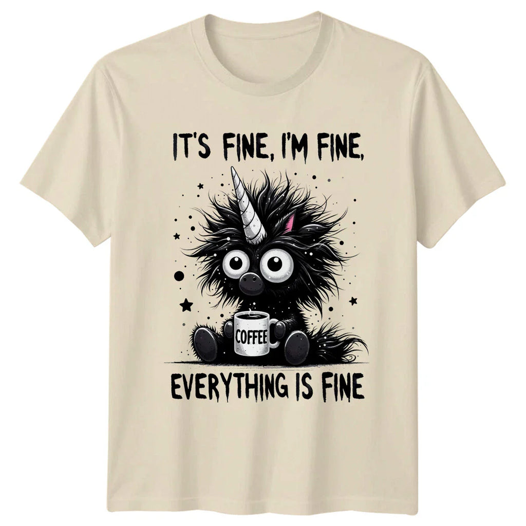 Its Fine Im Fine Unicorn Coffee Animal Mens T-Shirt Womens Tee Graphic Tee