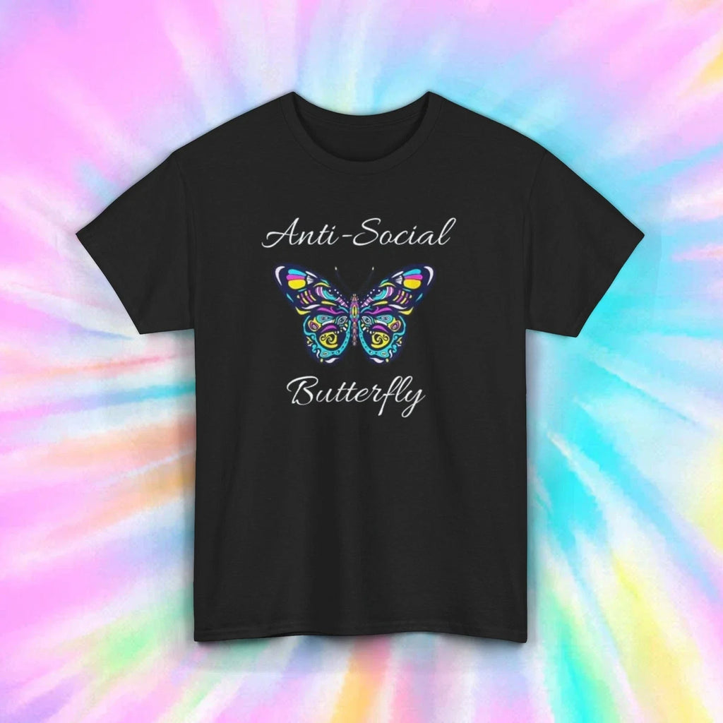 Anti-Social Butterfly Colorful Graphic T-Shirt Funny Introvert Tee S-5XL