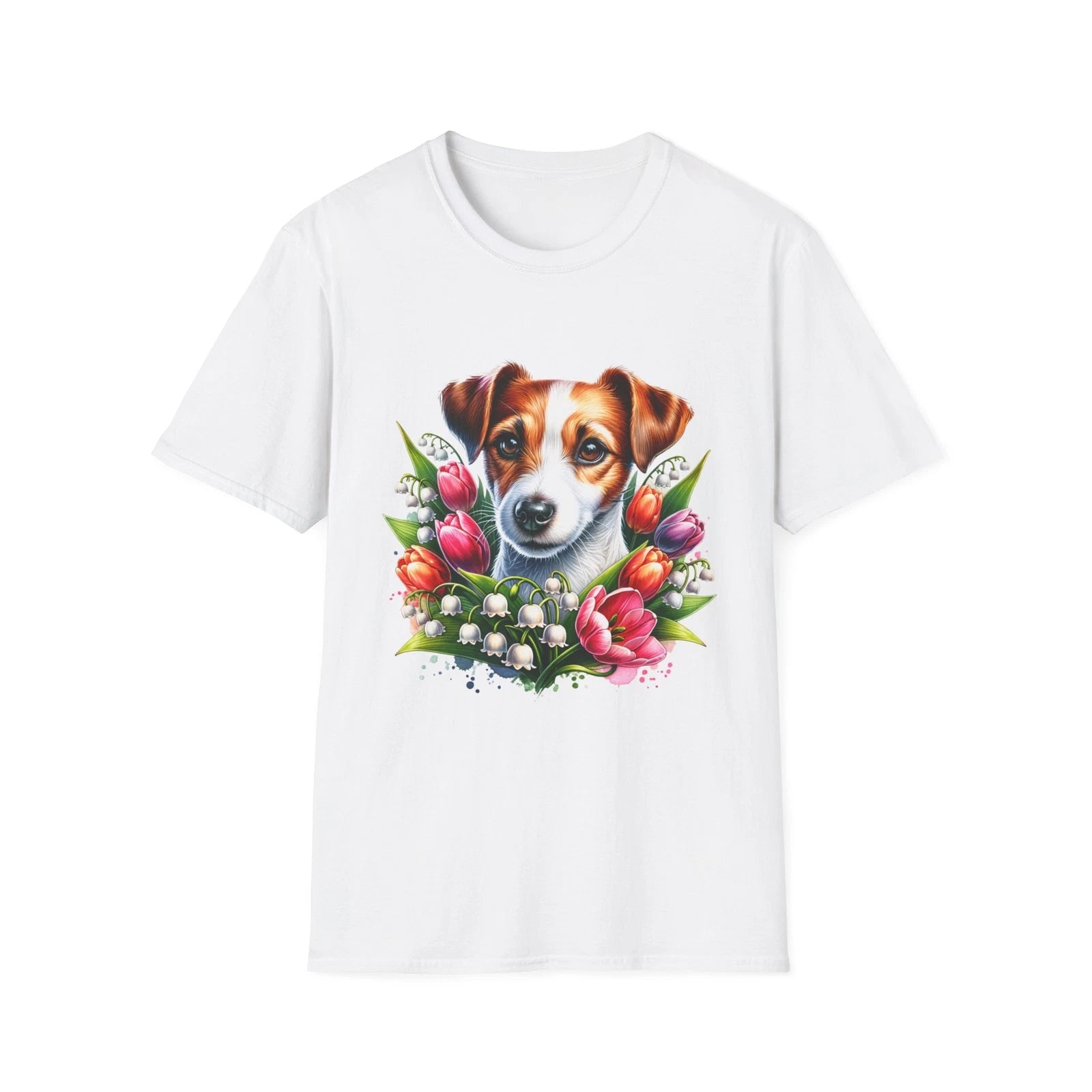 Floral Dog Portrait T-Shirt, Cute Pet Lover Gift, Spring Outfit, Animal Lover