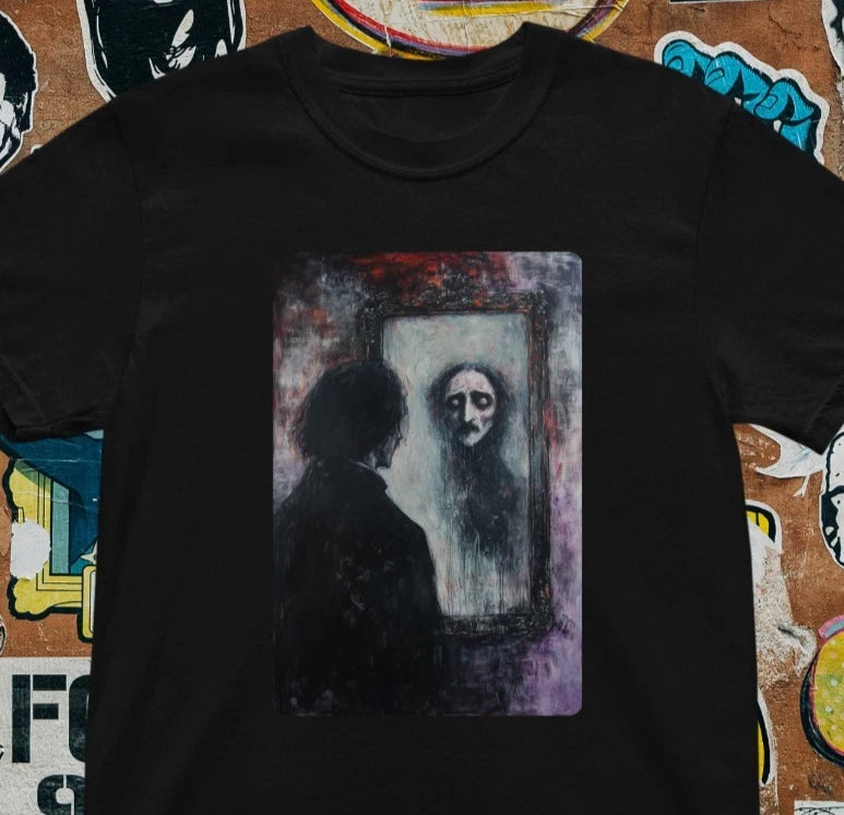 Edgar Allan Poe T-Shirt – Gothic Horror Mirror Reflection Tee – Haunted Vintage