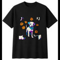 Colourful Puppy with Roses Dog Cute Mens T-Shirt Black 100% Cotton Birthday