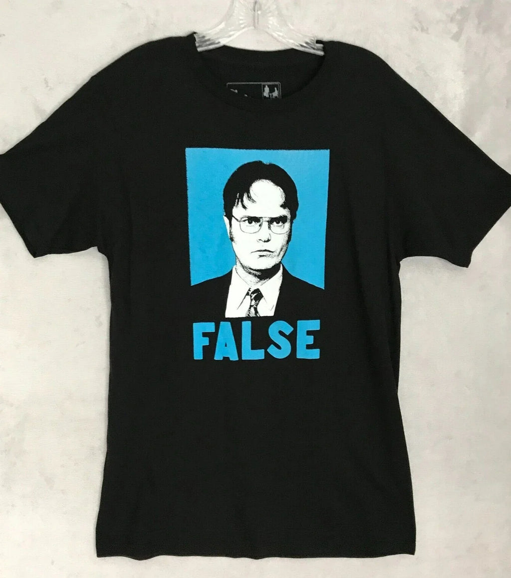 The Office Dwight Schrute photo "False" T-Shirt Black Short Sleeve size Medium