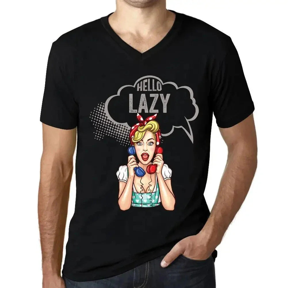 Men's Graphic T-Shirt V Neck Hello Lazy Eco-Friendly Limited Edition