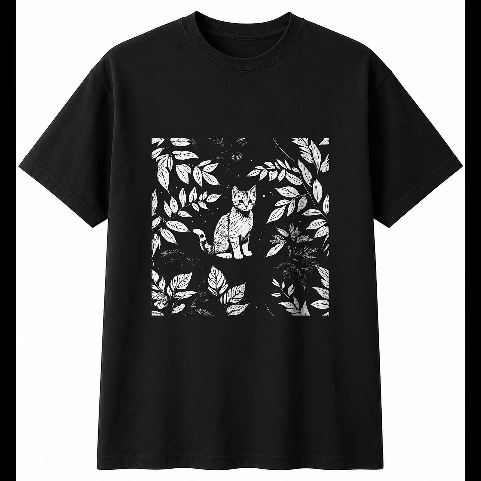 Kitten in Nature Cat Mens T-Shirt Black 100% Cotton Kawaii Adorable