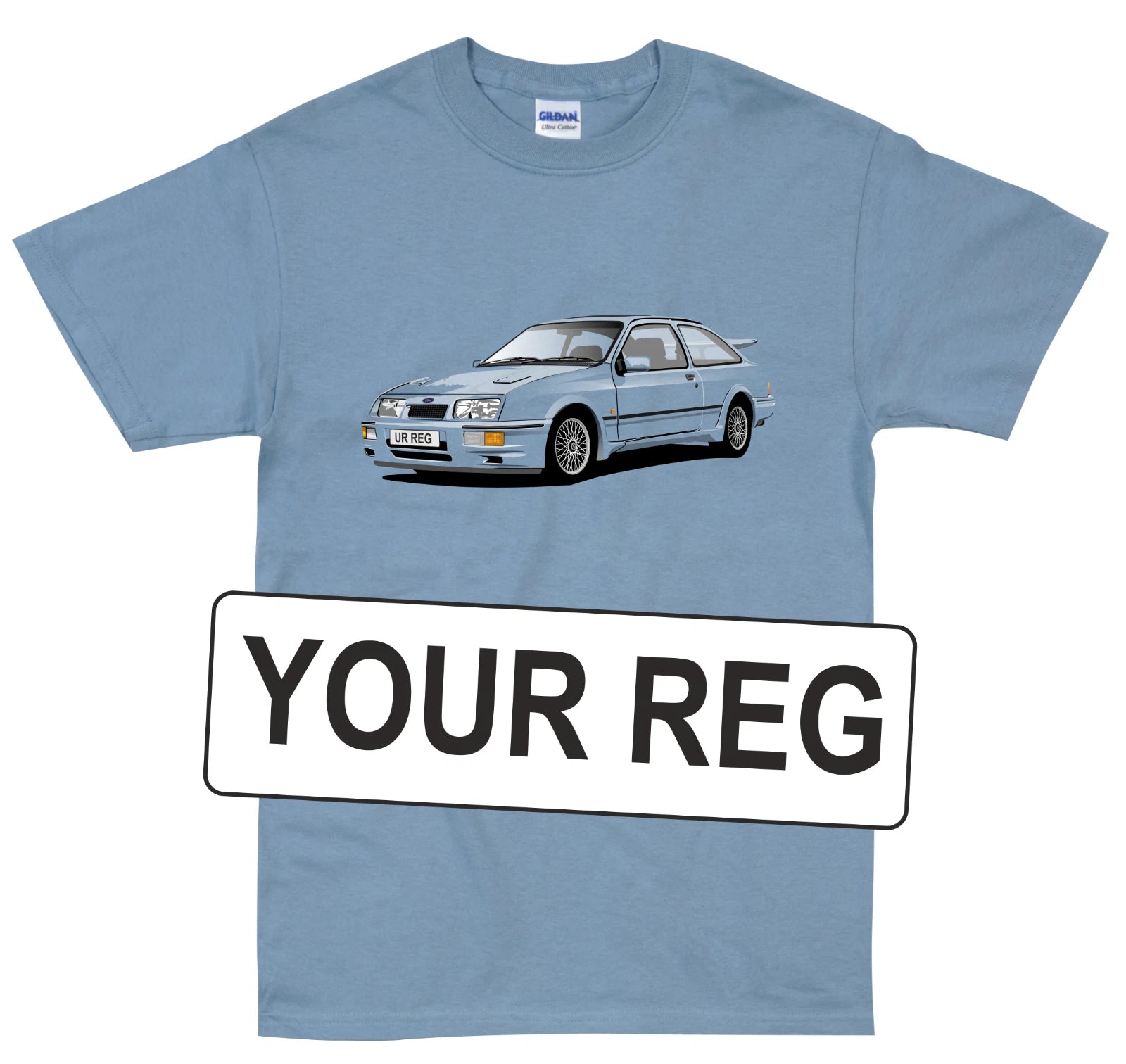 Ford Sierra Cosworth T Shirt  Classic Car Personalised Registration