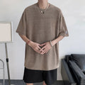 Mens Casual Summer Short Sleeve Hollow Out Loose Fit T Shirt Black Grey
