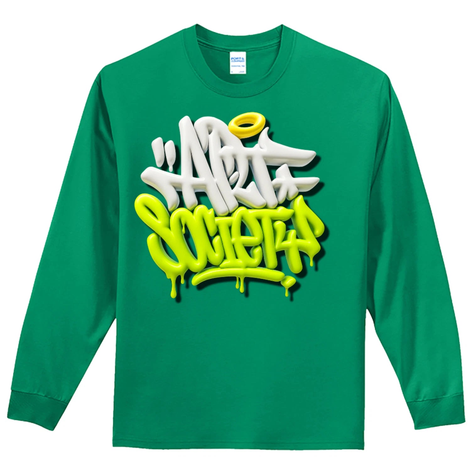 NEW Art Society 3D GRAFFITI DRIP KELLY GREEN LS Tee Shirt SM-4XLARGE MADE IN USA