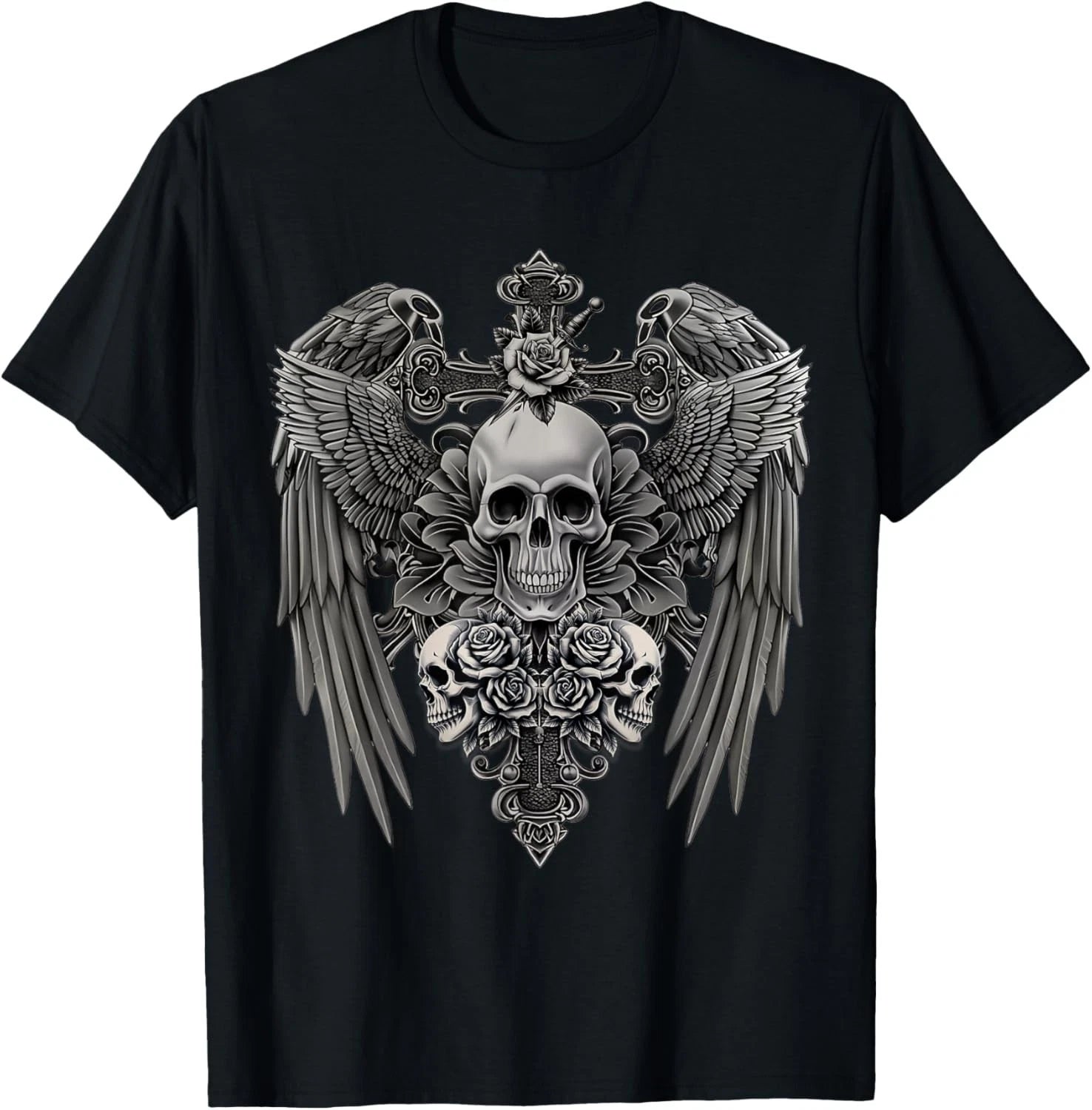 Funny Y2K Grunge Aesthetic Wings Alt Goth Skull Cross Gothic unisex T-Shirt