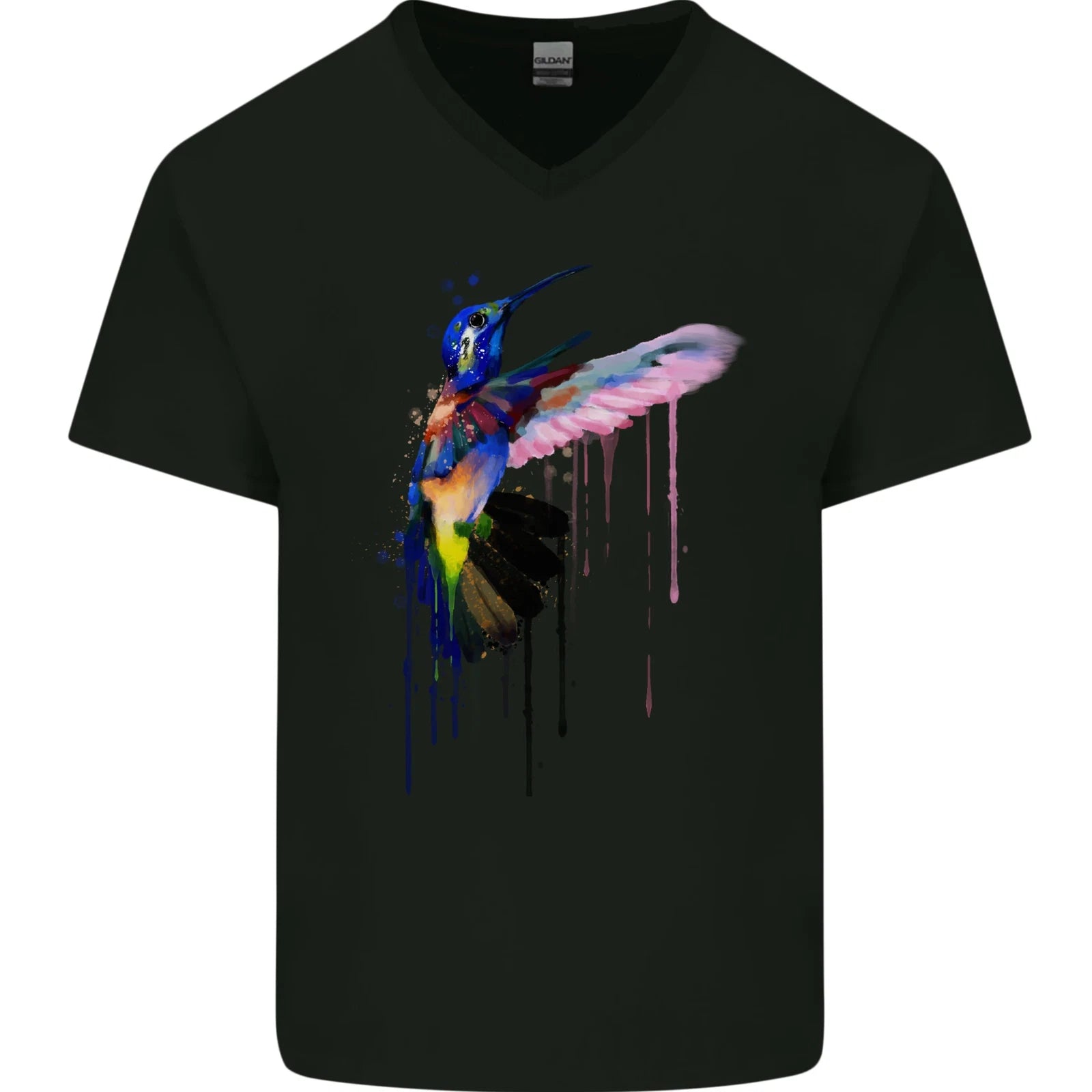 Hummingbird Watercolour Bird Mens V-Neck Cotton T-Shirt