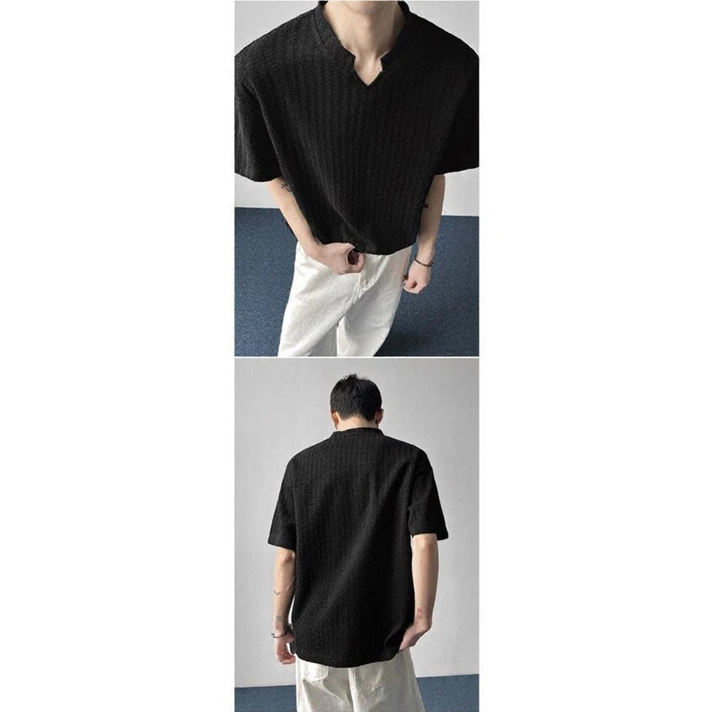 For Business Casual Men V-neck T-shirt 70% Polyester 30% Spandex V-neck Design