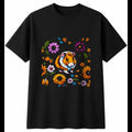 Detailed Hamster with Flowers Cute Mens T-Shirt Black 100% Cotton Tee Kawaii