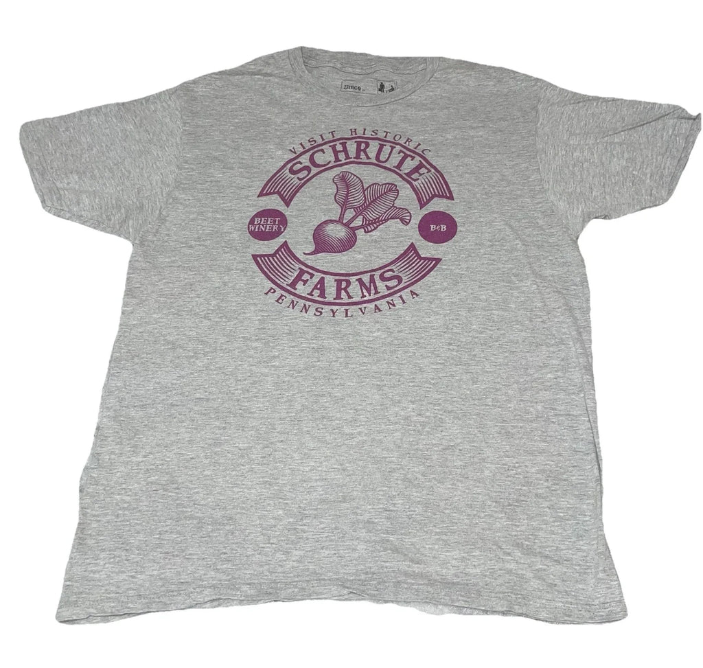 The Office T-Shirt Adult L Gray Purple Shrute Farms Short Sleeve