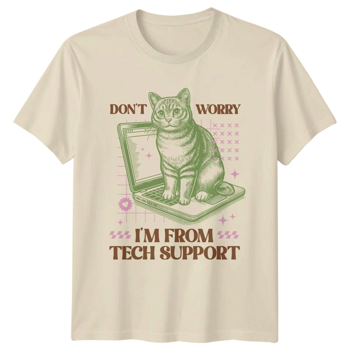 Cat On Laptop T-Shirt Don't Worry I'm From Tech Support Funny Tee