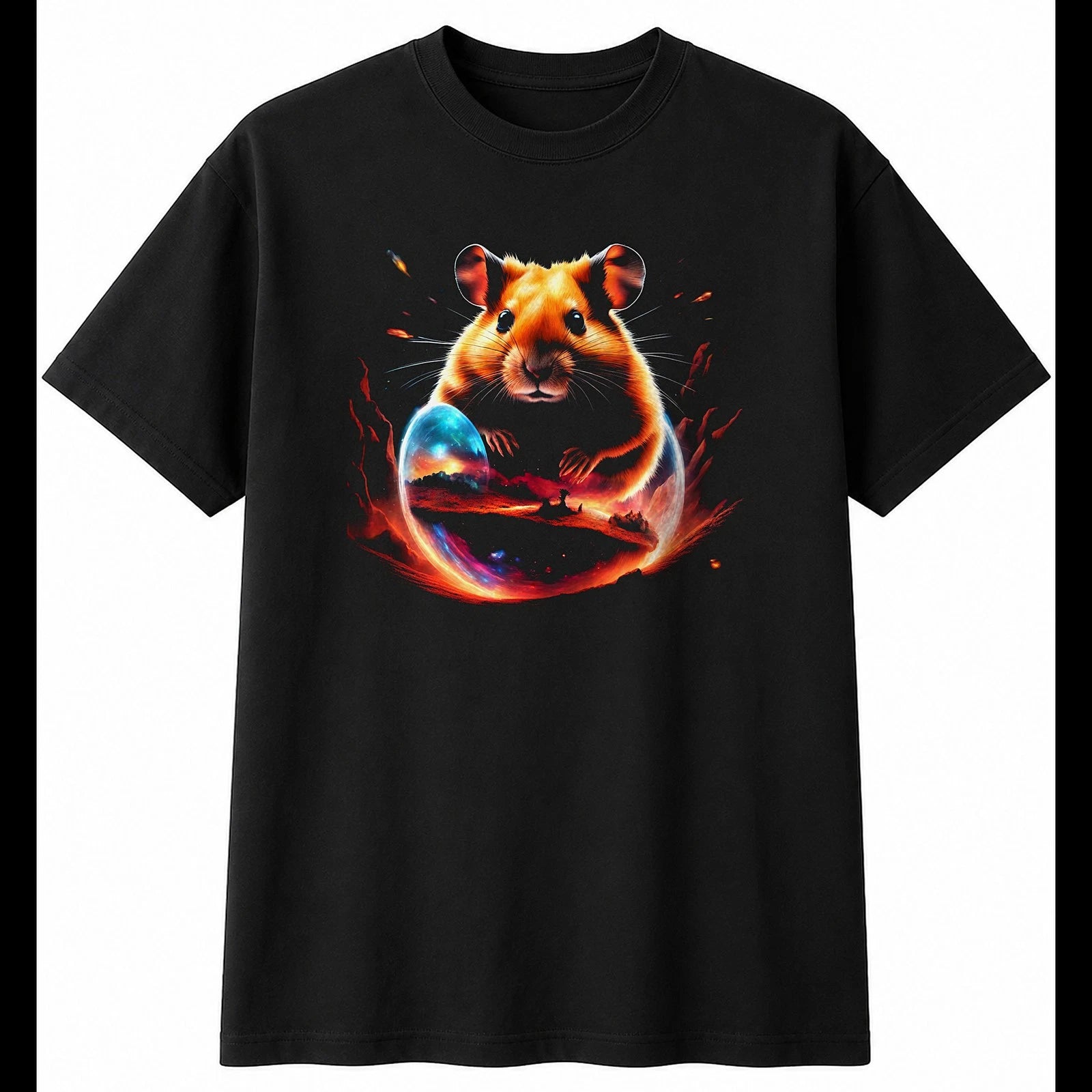 Double Exposure Hamster Sunbeams Cute Mens T-Shirt Black 100% Cotton Adorable