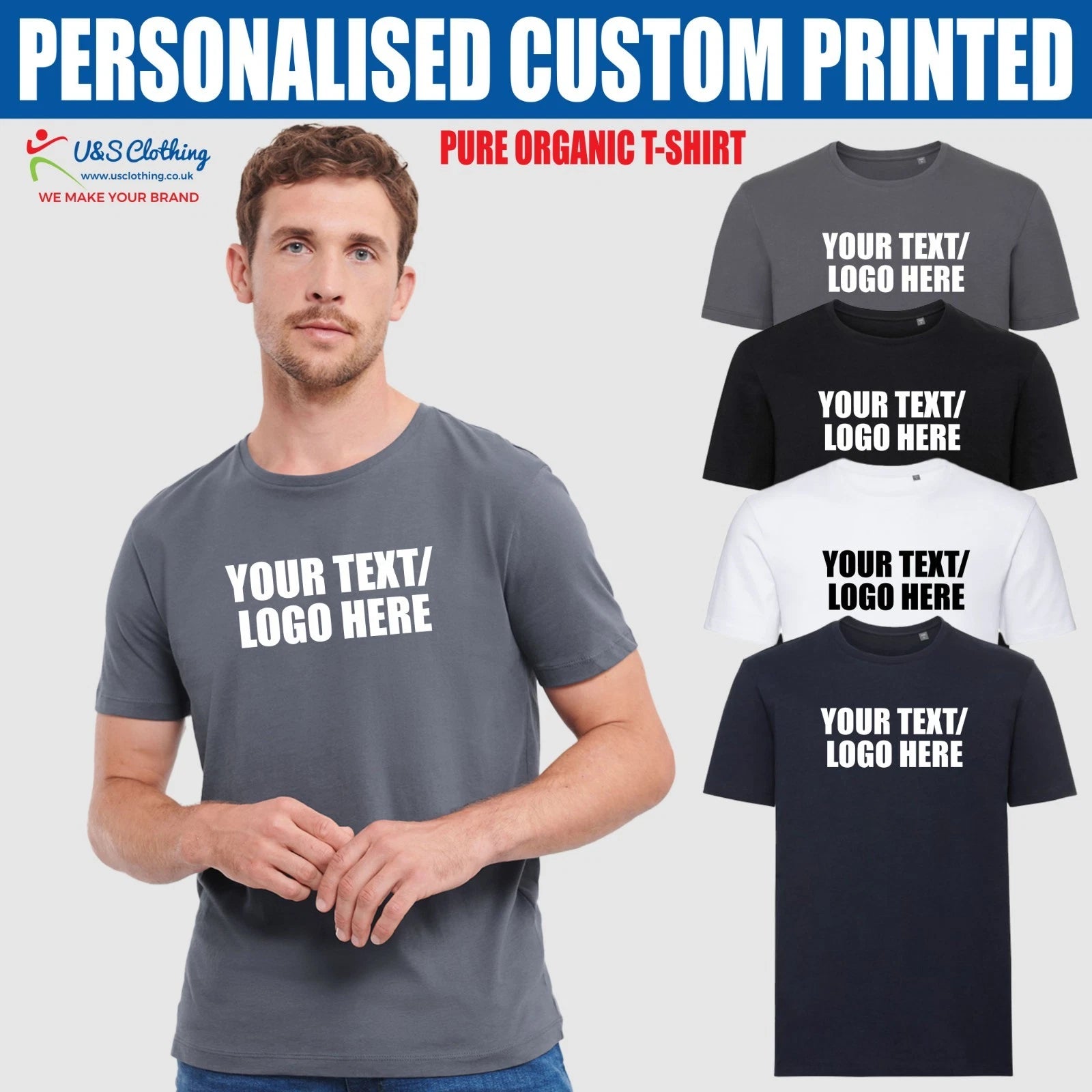 Personalised Printed Text Russell Athletic Pure Organic T-Shirt Shaped Fit T Top