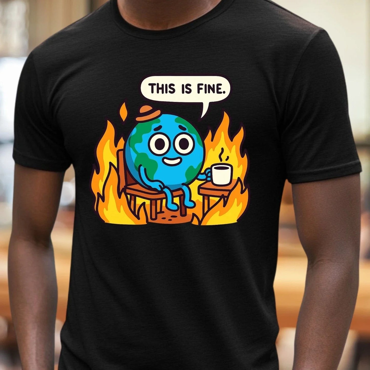Men's Earth on Fire Meme Motif Cotton T-Shirt Size XS to 5XL