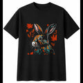 Graphic Rex Rabbit in Autumn Cute Mens T-Shirt Black 100% Cotton Kawaii Adorable