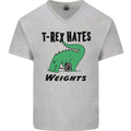 T-Rex Hates Weights Funny Gym Workout Mens V-Neck Cotton T-Shirt