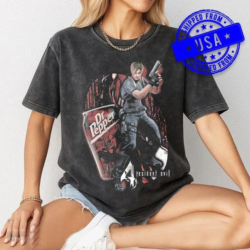 Leon S. Kennedy Resident Evil Vintage Shirt, Dr Pepper Meme T-Shirt, RE4 Remake