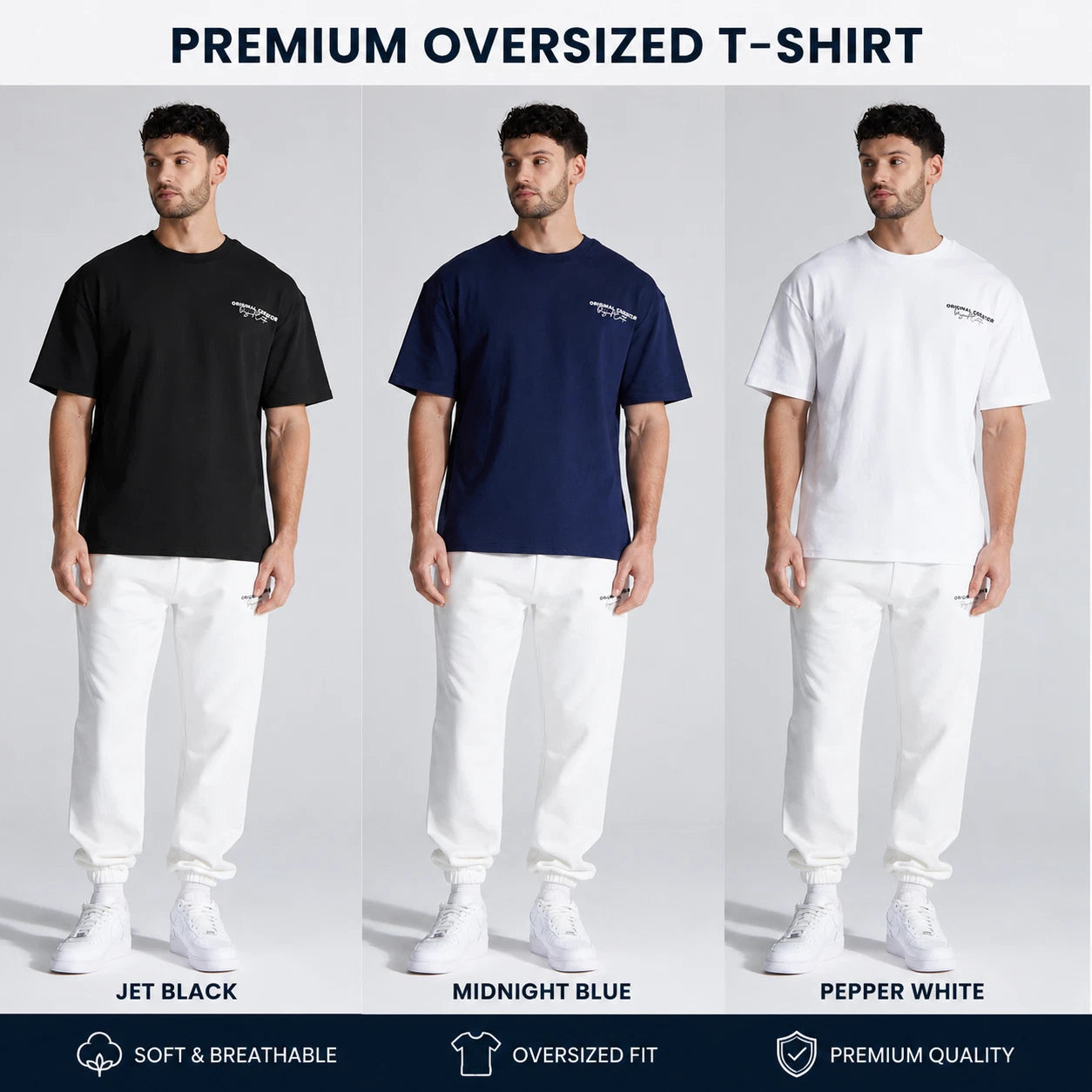 Original Creator Men's Oversized T Shirt  Cotton 240 GSM Slouchy Crew Neck Tee