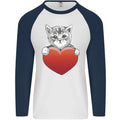 A Cute Cat With a Heart Love Valentines Day Mens L/S Baseball T-Shirt