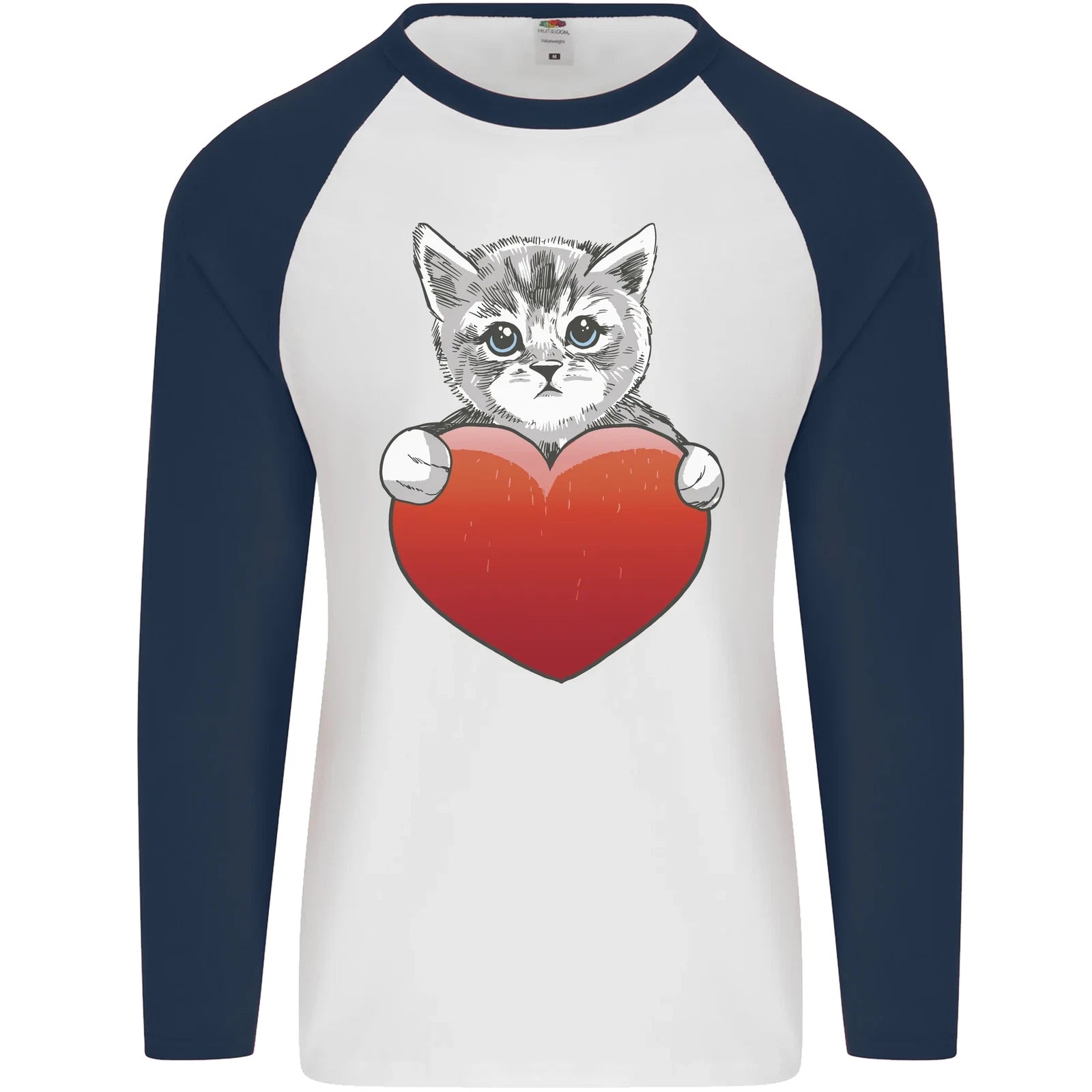 A Cute Cat With a Heart Love Valentines Day Mens L/S Baseball T-Shirt