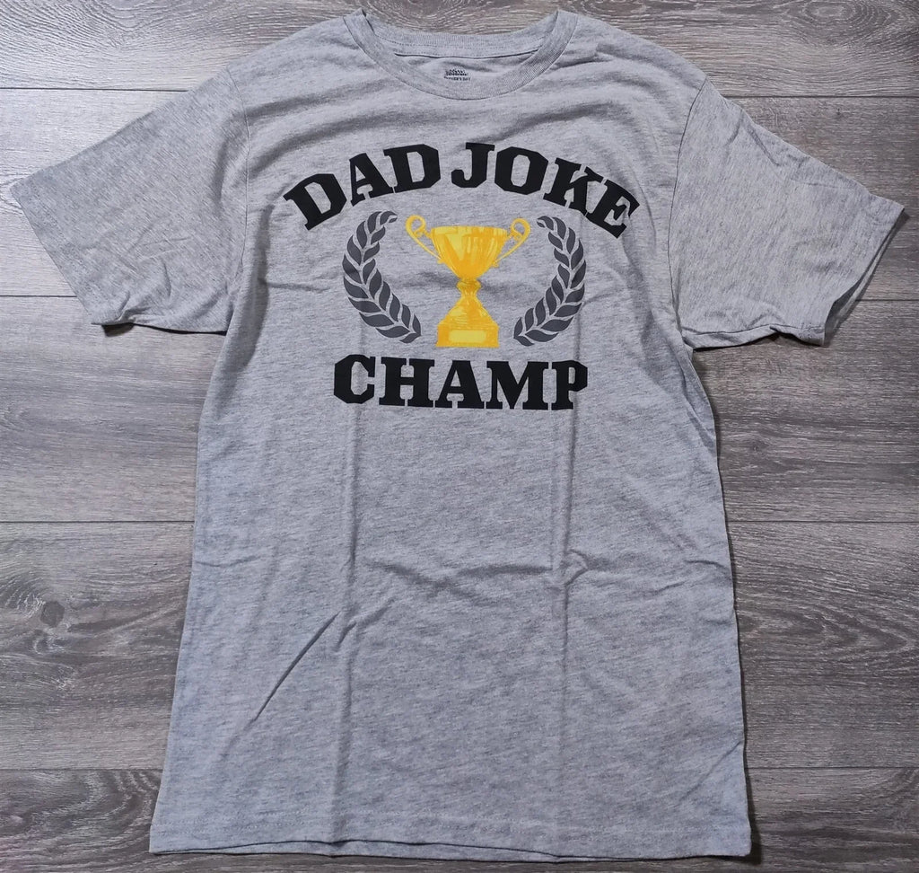 Dad Joke Champ Shirt Adult Small 34-36 Gray Short Sleeve Fathers Day Tee Mens