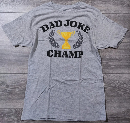 Dad Joke Champ Shirt Adult Small 34-36 Gray Short Sleeve Fathers Day Tee Mens