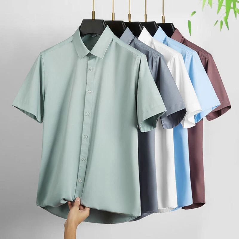 Men's Casual Anti-wrinkle T-shirt Short Sleeve Shirt Formal Button Blouse Summer
