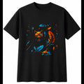 Detailed Kitten with Feathers Cat Mens T-Shirt Black 100% Cotton Kawaii Adorable