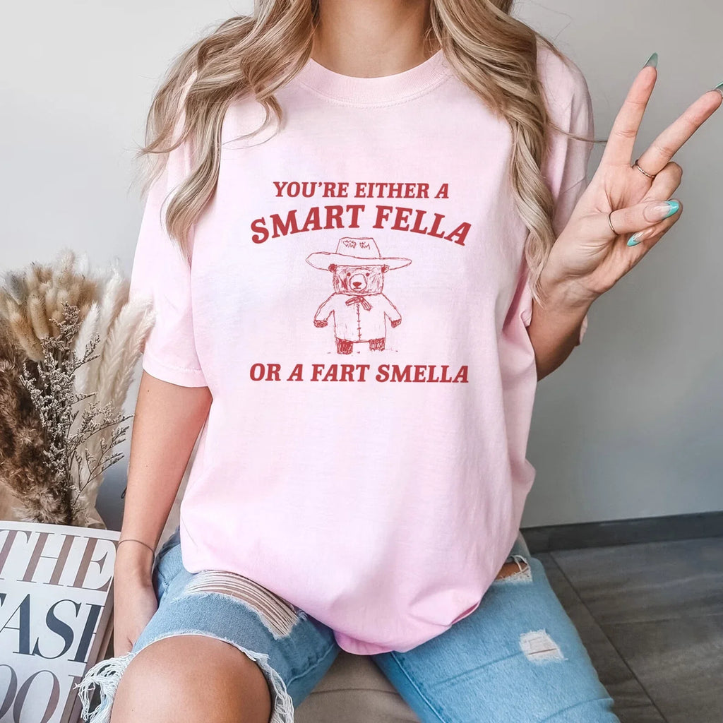 Are You A Smart Fella Or Fart Smella? Retro Cartoon Meme Trash Panda T-Shirt