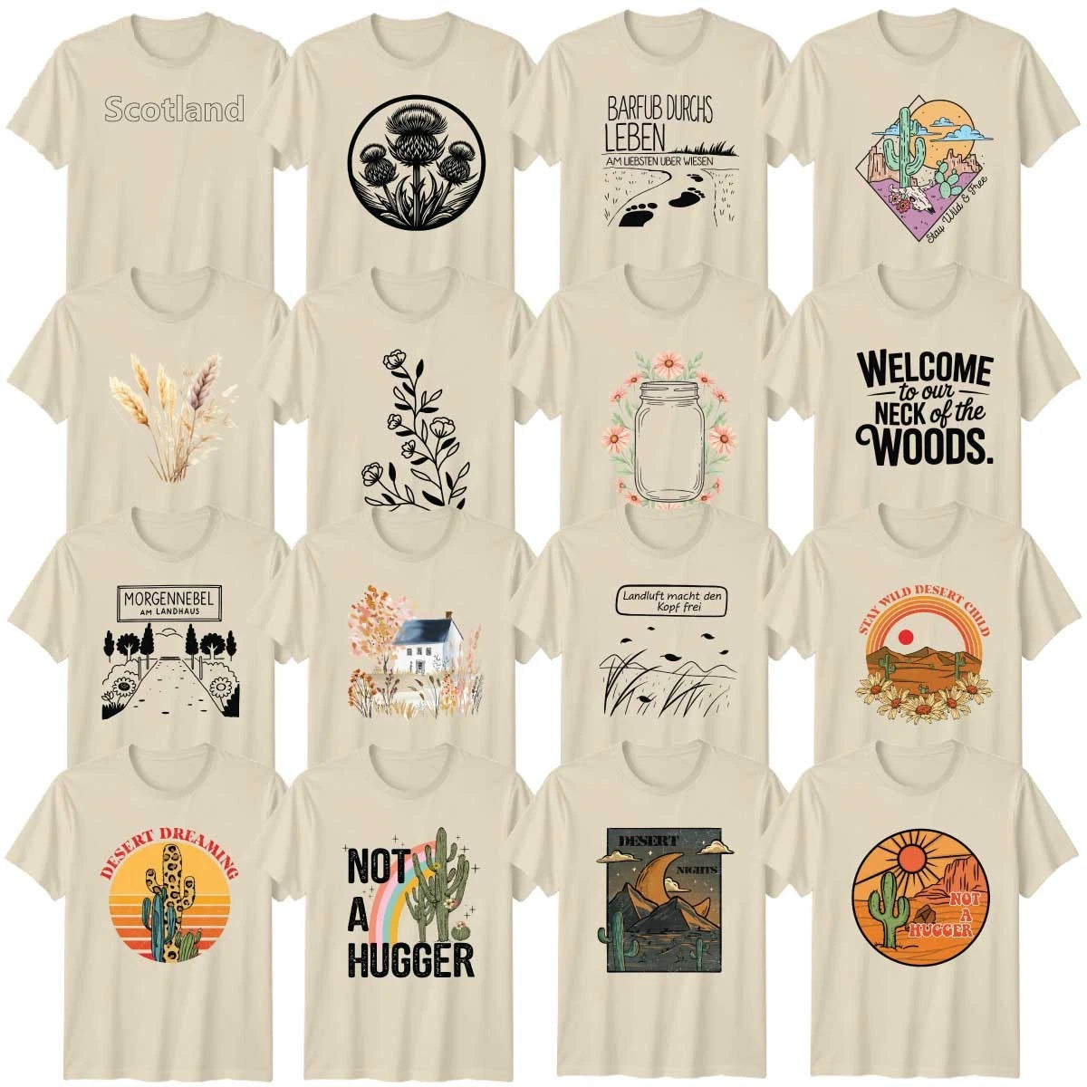 Boho Cottagecore Floral Adult T-Shirt Desert Landscape Nature Lover Gift